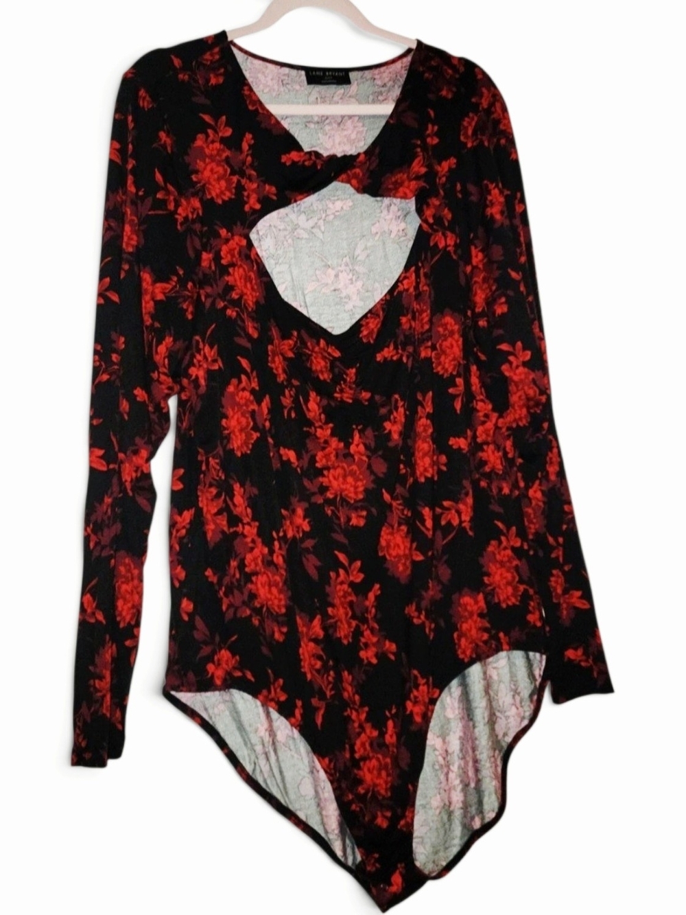 Long Sleeve Black with Red Roses Bodysuit